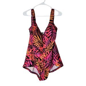 Elisabeth Stewart Swimsuit One Piece Plus Size 18W Pink Orange Palm Print